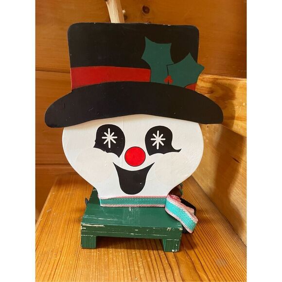 HANDMADE WOODEN CHRISTMAS WINTER SNOWMAN MAILBOX TOPPER - Picture 3 of 5